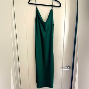 Dark Green Satin Midi Dress NEW WITH TAGS